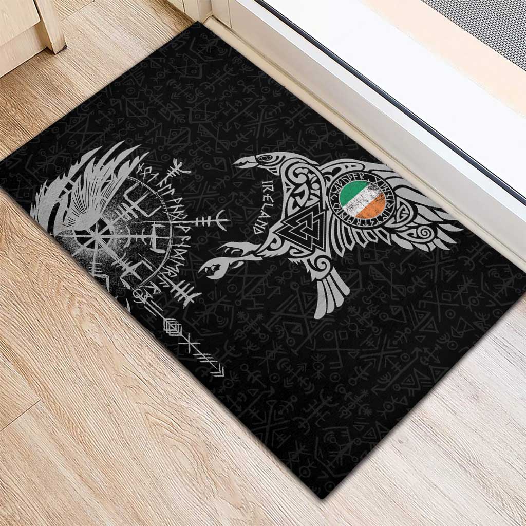 Ireland Viking Ravens Rubber Doormat Vegvisir Runes Pattern - Wonder Print Shop