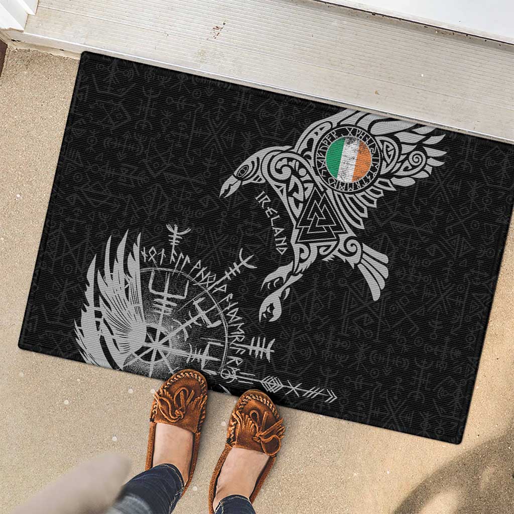 Ireland Viking Ravens Rubber Doormat Vegvisir Runes Pattern - Wonder Print Shop