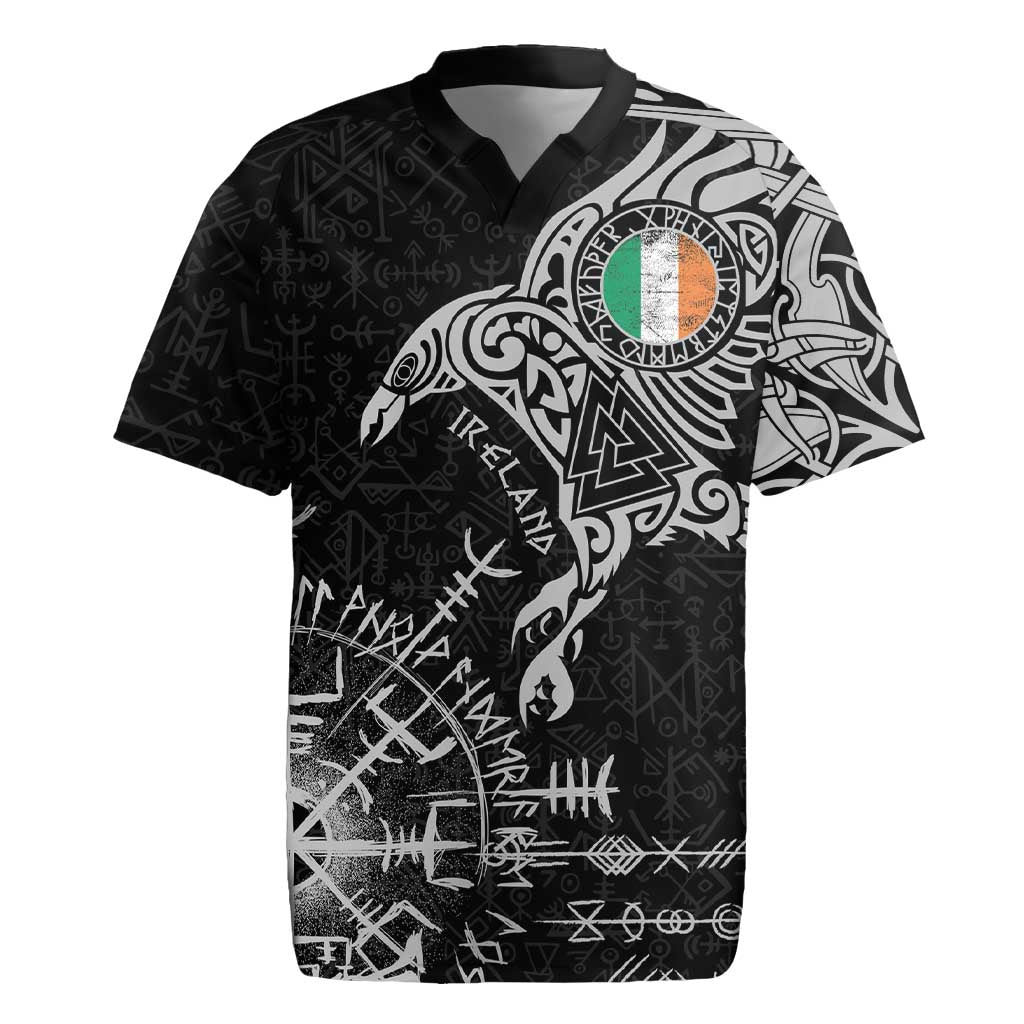 Ireland Viking Ravens Rugby Jersey Vegvisir Runes Pattern - Wonder Print Shop