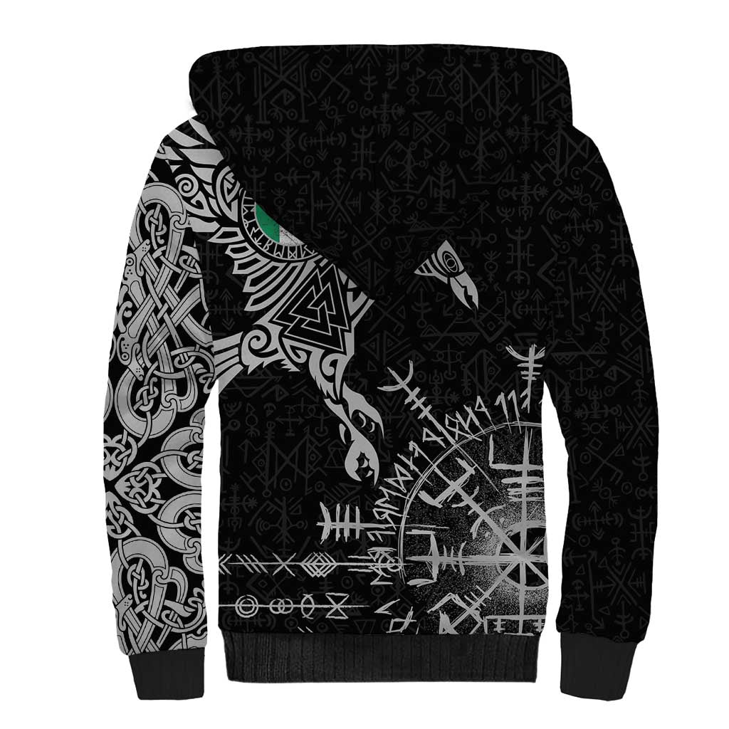 Ireland Viking Ravens Sherpa Hoodie Vegvisir Runes Pattern - Wonder Print Shop