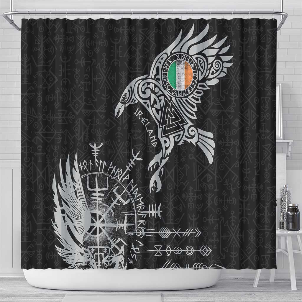 Ireland Viking Ravens Shower Curtain Vegvisir Runes Pattern - Wonder Print Shop