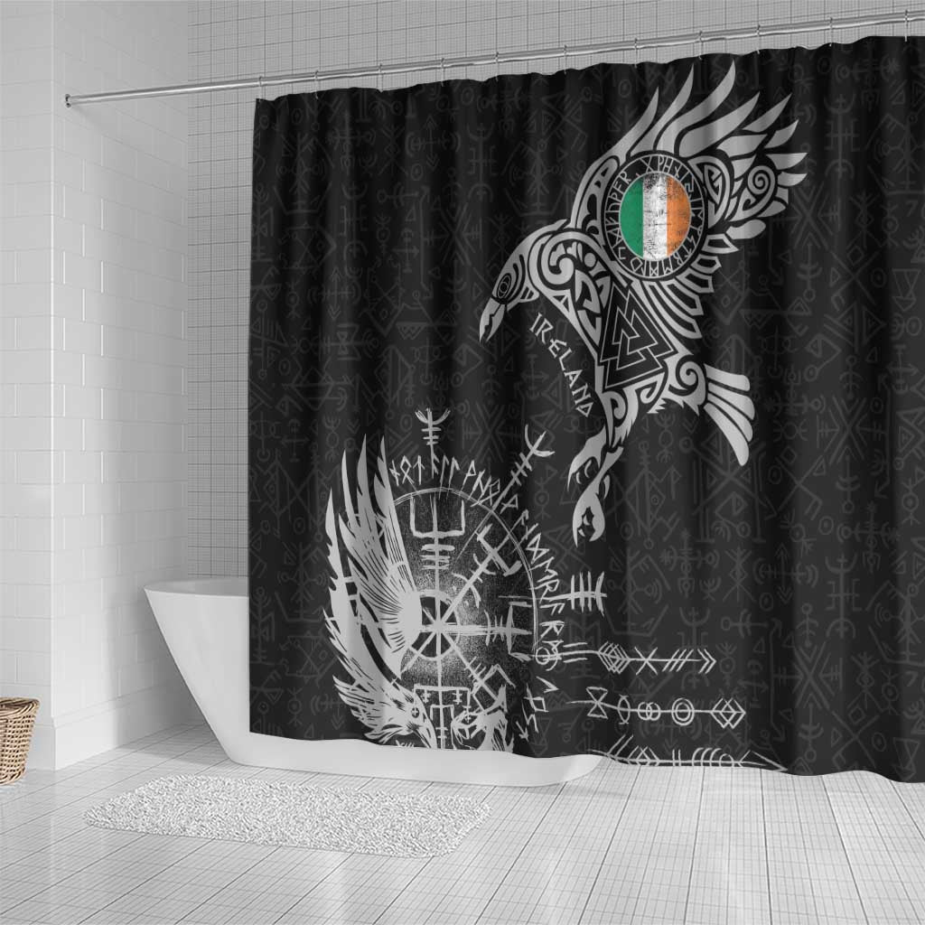 Ireland Viking Ravens Shower Curtain Vegvisir Runes Pattern - Wonder Print Shop