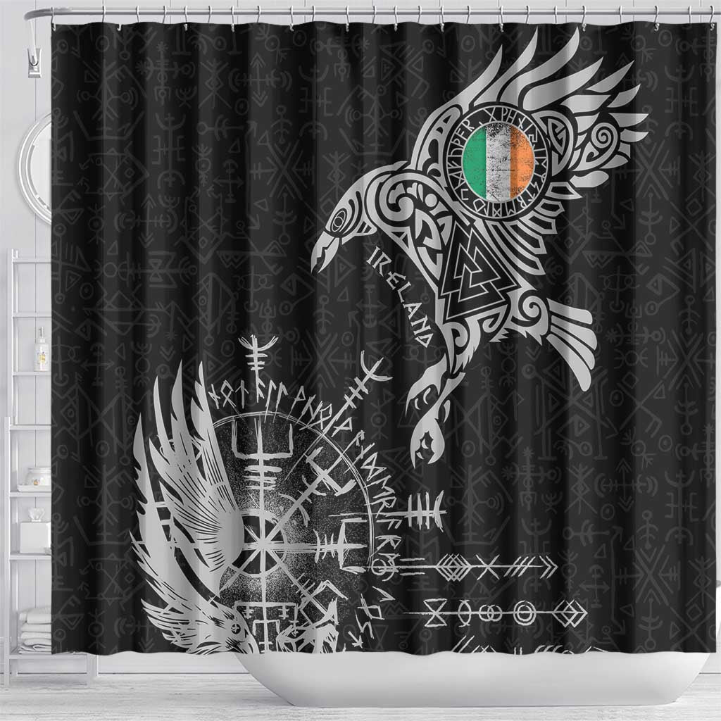 Ireland Viking Ravens Shower Curtain Vegvisir Runes Pattern - Wonder Print Shop