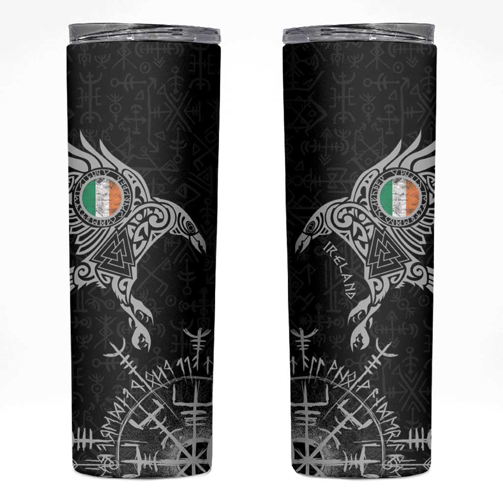 Ireland Viking Ravens Skinny Tumbler Vegvisir Runes Pattern - Wonder Print Shop