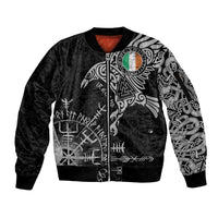 Ireland Viking Ravens Sleeve Zip Bomber Jacket Vegvisir Runes Pattern - Wonder Print Shop