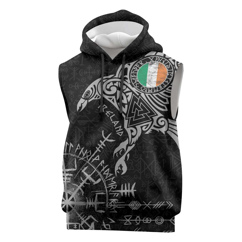 Ireland Viking Ravens Sleeveless Hoodie Vegvisir Runes Pattern - Wonder Print Shop