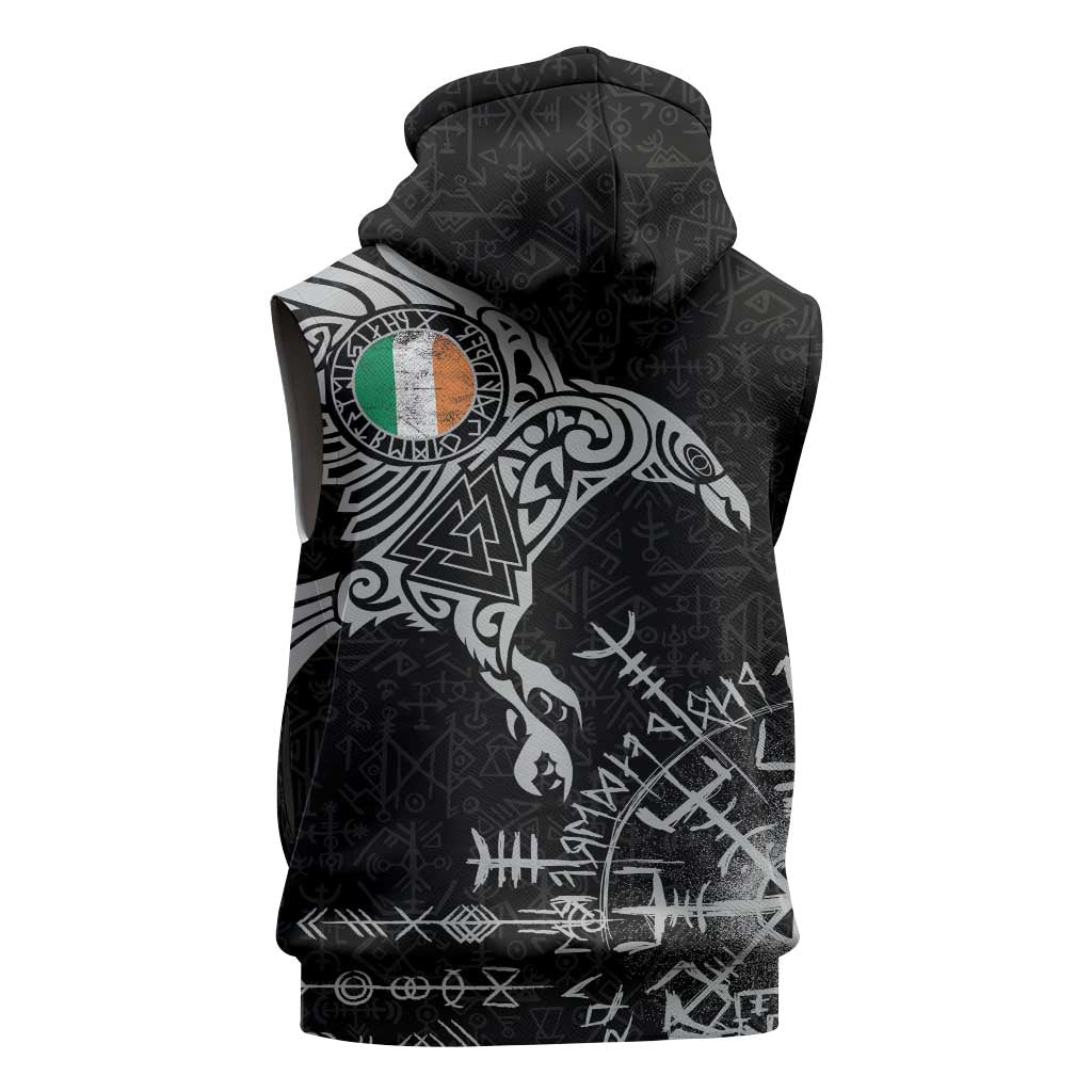 Ireland Viking Ravens Sleeveless Hoodie Vegvisir Runes Pattern - Wonder Print Shop