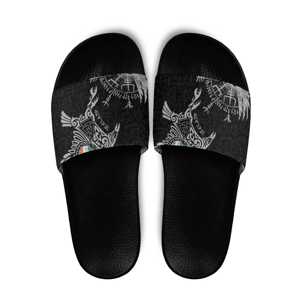 Ireland Viking Ravens Slide Sandals Vegvisir Runes Pattern - Wonder Print Shop