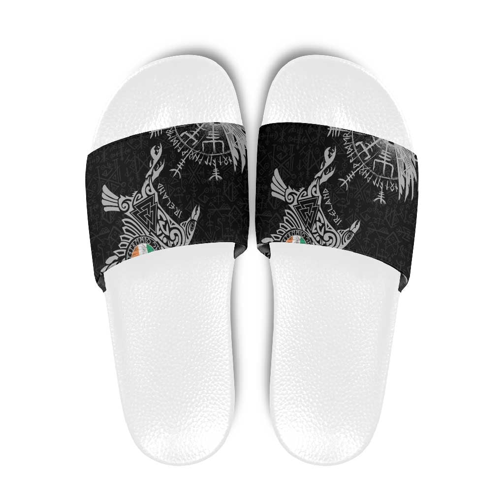 Ireland Viking Ravens Slide Sandals Vegvisir Runes Pattern - Wonder Print Shop