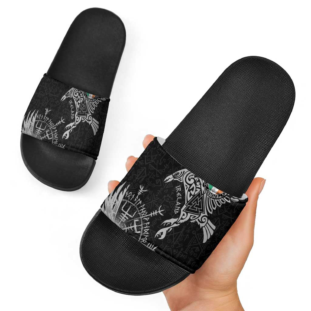 Ireland Viking Ravens Slide Sandals Vegvisir Runes Pattern - Wonder Print Shop