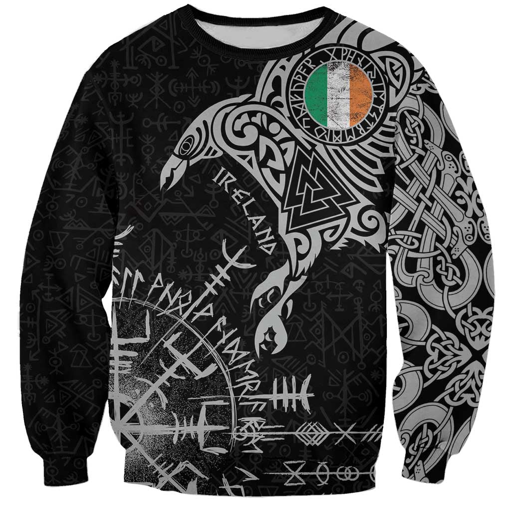 Ireland Viking Ravens Sweatshirt Vegvisir Runes Pattern - Wonder Print Shop