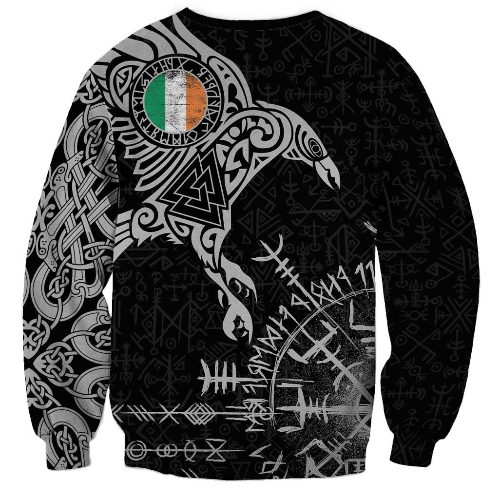 Ireland Viking Ravens Sweatshirt Vegvisir Runes Pattern - Wonder Print Shop