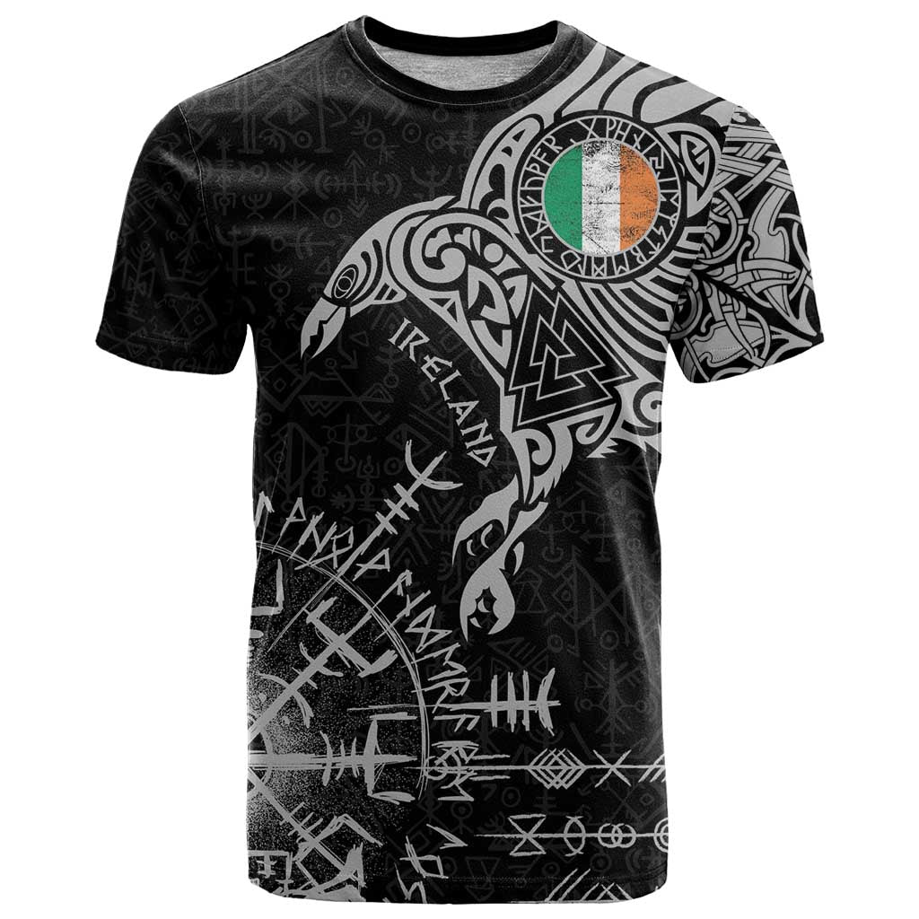 Ireland Viking Ravens T Shirt Vegvisir Runes Pattern - Wonder Print Shop
