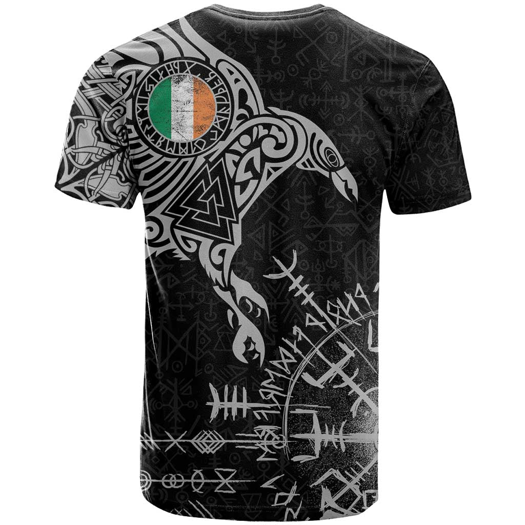 Ireland Viking Ravens T Shirt Vegvisir Runes Pattern - Wonder Print Shop