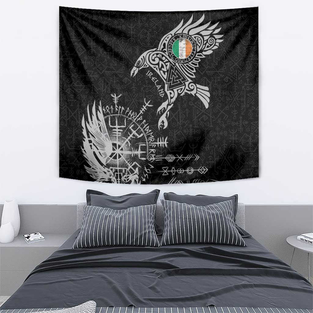 Ireland Viking Ravens Tapestry Vegvisir Runes Pattern - Wonder Print Shop