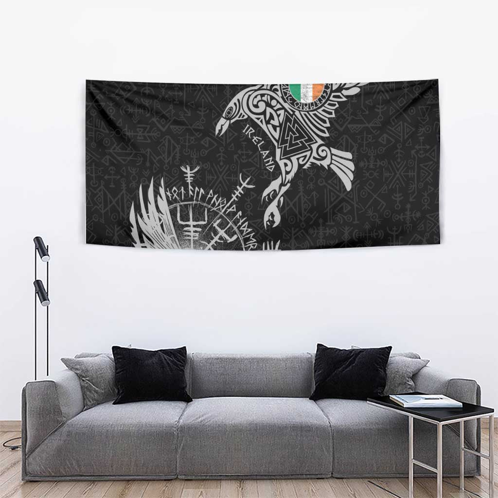 Ireland Viking Ravens Tapestry Vegvisir Runes Pattern - Wonder Print Shop