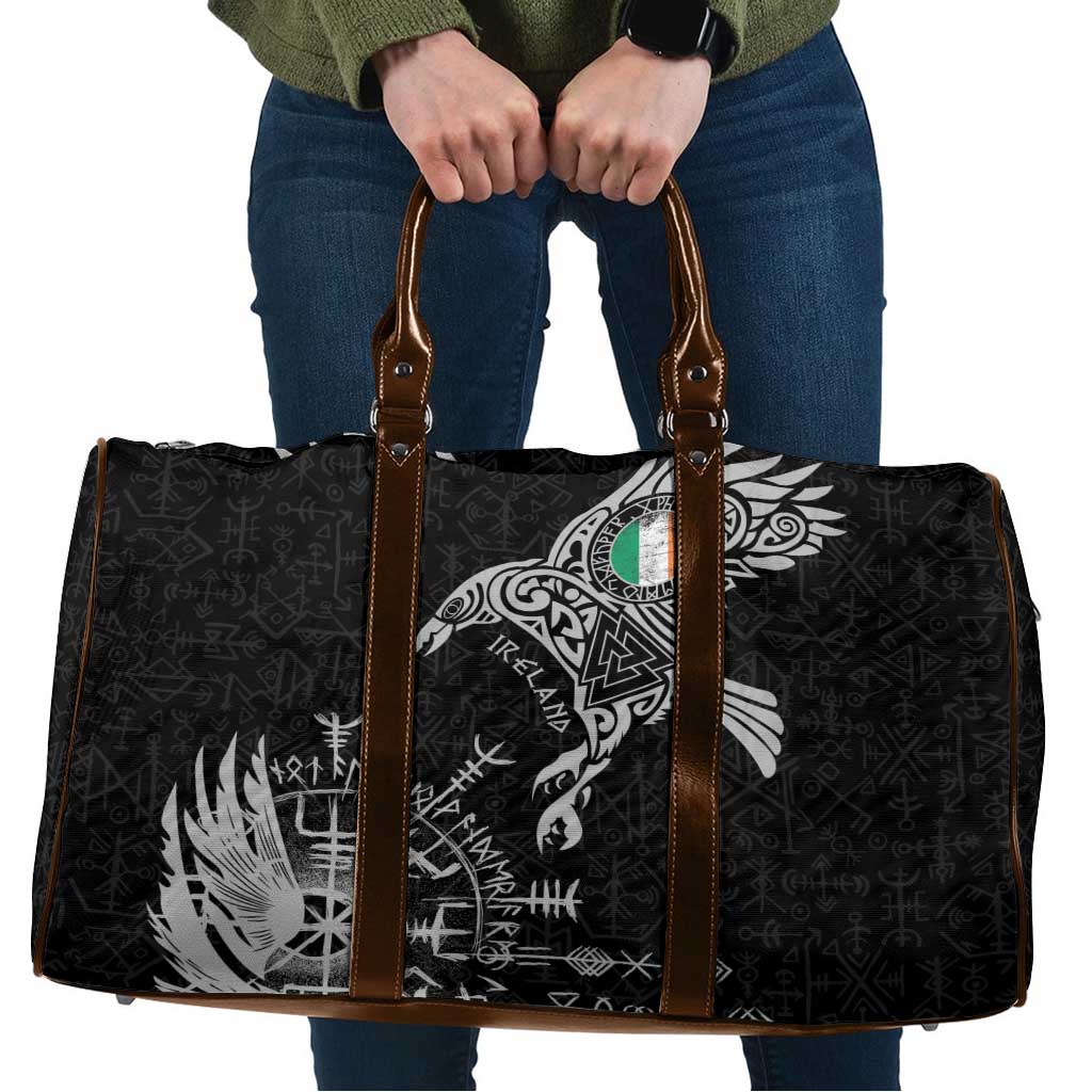 Ireland Viking Ravens Travel Bag Vegvisir Runes Pattern - Wonder Print Shop