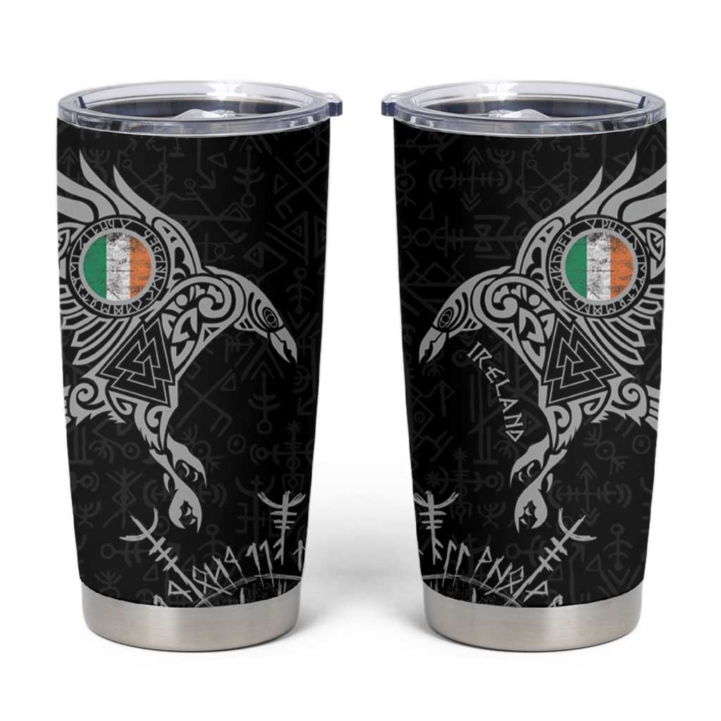 Ireland Viking Ravens Tumbler Cup Vegvisir Runes Pattern - Wonder Print Shop