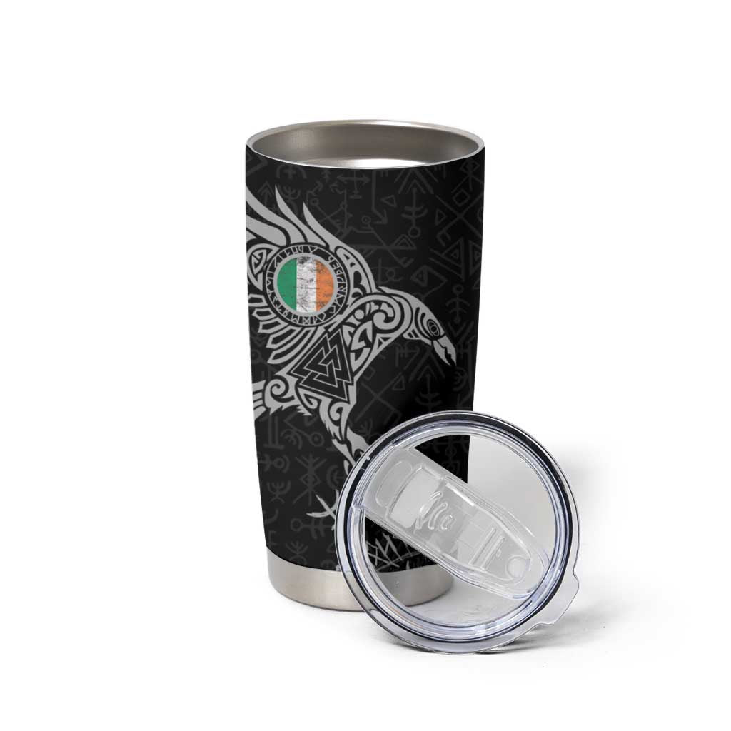 Ireland Viking Ravens Tumbler Cup Vegvisir Runes Pattern - Wonder Print Shop