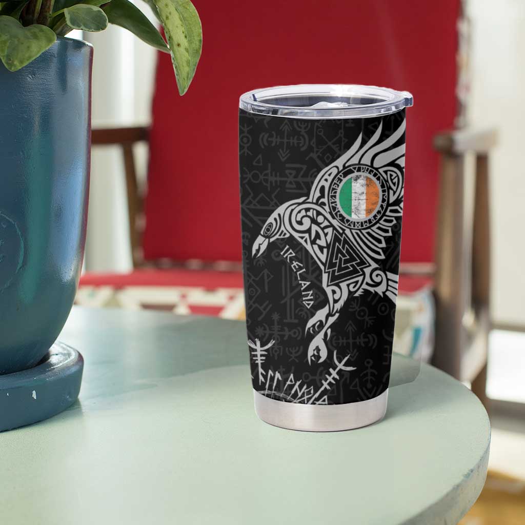 Ireland Viking Ravens Tumbler Cup Vegvisir Runes Pattern - Wonder Print Shop