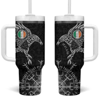 Ireland Viking Ravens Tumbler With Handle Vegvisir Runes Pattern - Wonder Print Shop