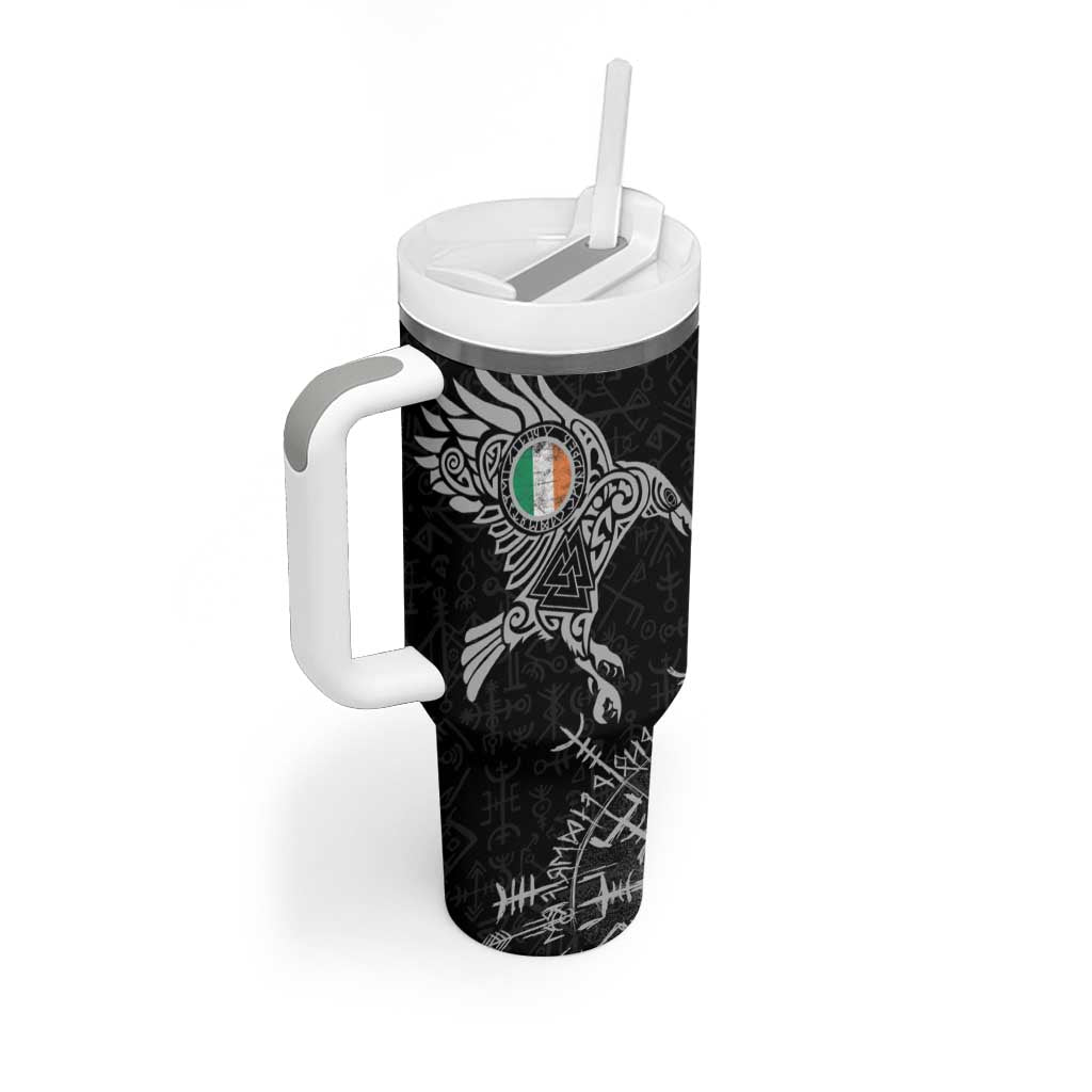 Ireland Viking Ravens Tumbler With Handle Vegvisir Runes Pattern - Wonder Print Shop
