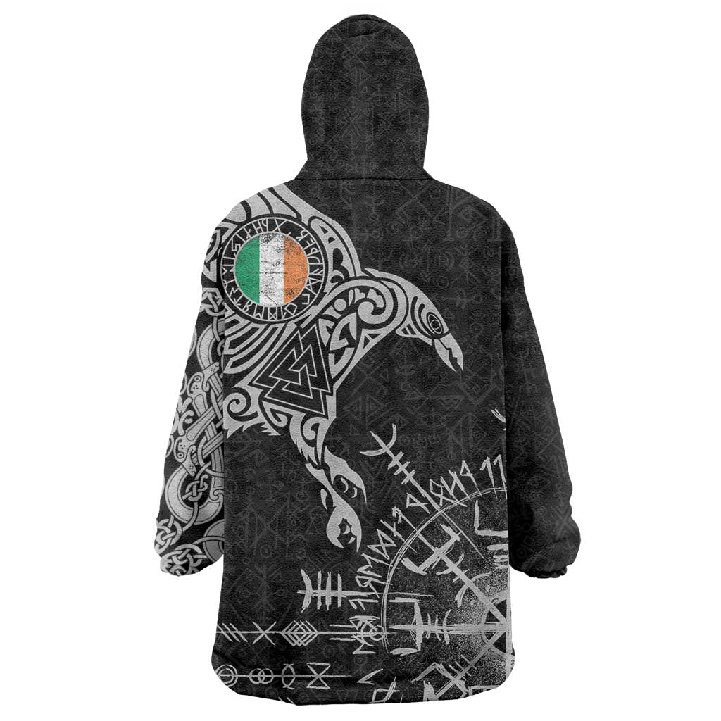 Ireland Viking Ravens Wearable Blanket Hoodie Vegvisir Runes Pattern - Wonder Print Shop