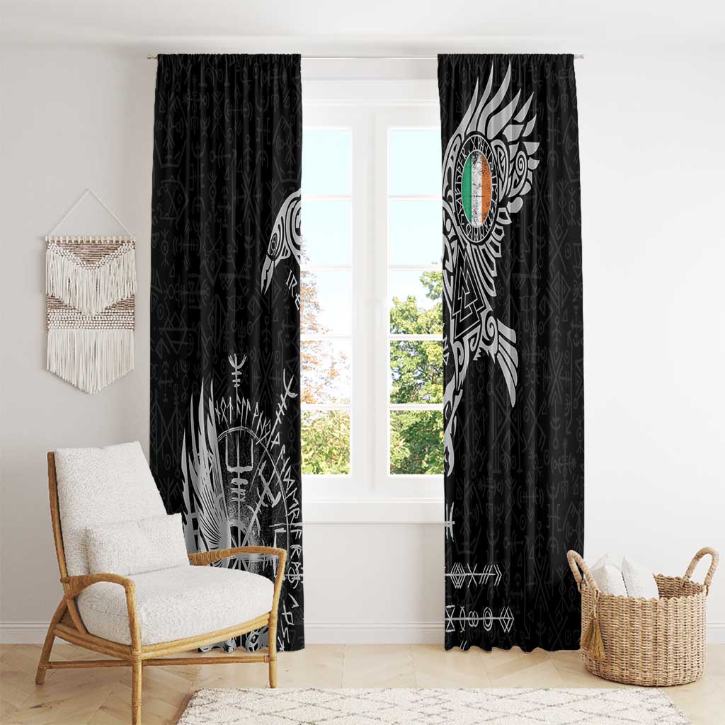 Ireland Viking Ravens Window Curtain Vegvisir Runes Pattern - Wonder Print Shop