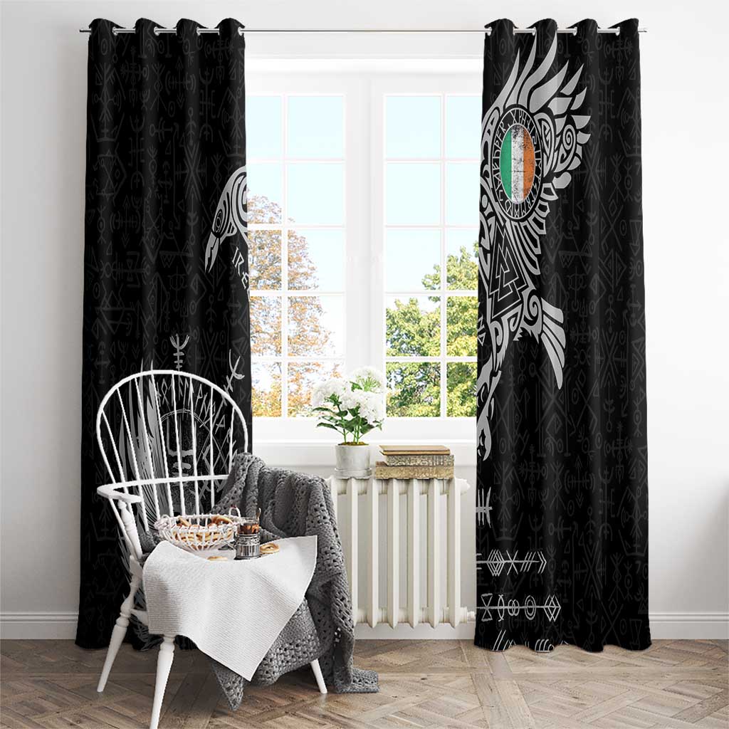 Ireland Viking Ravens Window Curtain Vegvisir Runes Pattern - Wonder Print Shop