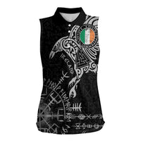 Ireland Viking Ravens Women Sleeveless Polo Shirt Vegvisir Runes Pattern - Wonder Print Shop