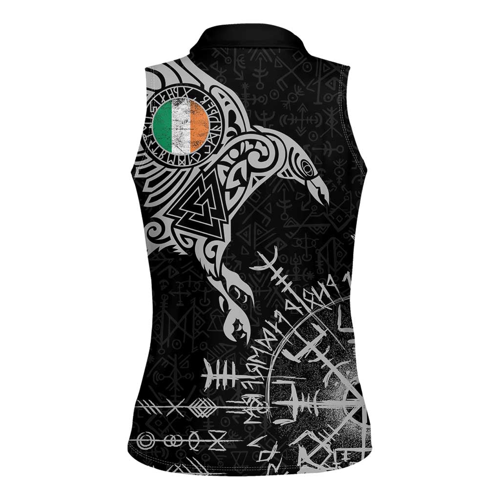 Ireland Viking Ravens Women Sleeveless Polo Shirt Vegvisir Runes Pattern - Wonder Print Shop
