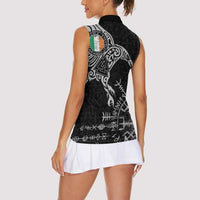 Ireland Viking Ravens Women Sleeveless Polo Shirt Vegvisir Runes Pattern - Wonder Print Shop
