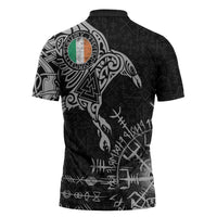 Ireland Viking Ravens Zipper Polo Shirt Vegvisir Runes Pattern - Wonder Print Shop