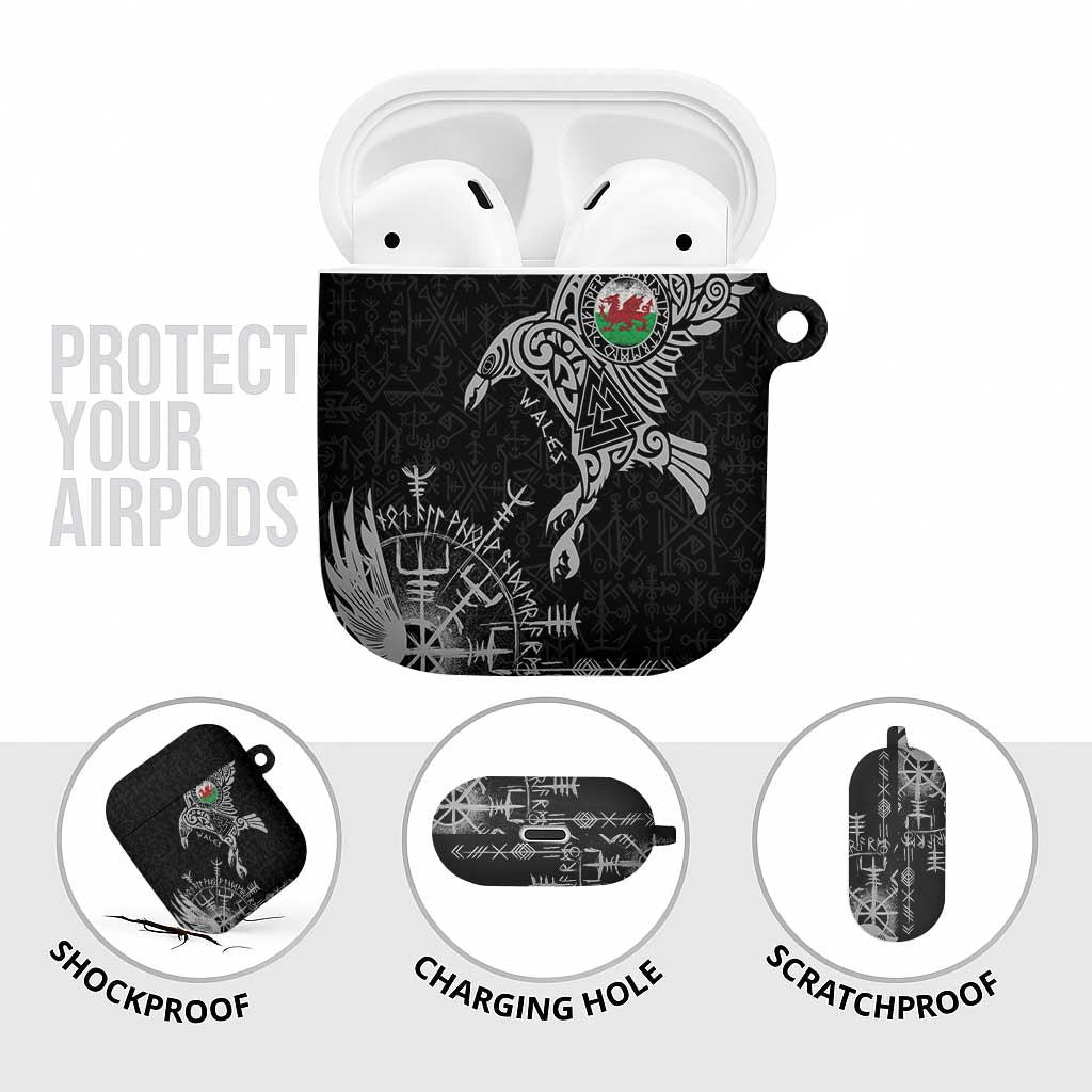 Wales Viking Ravens AirPods Case Vegvisir Runes Pattern - Wonder Print Shop