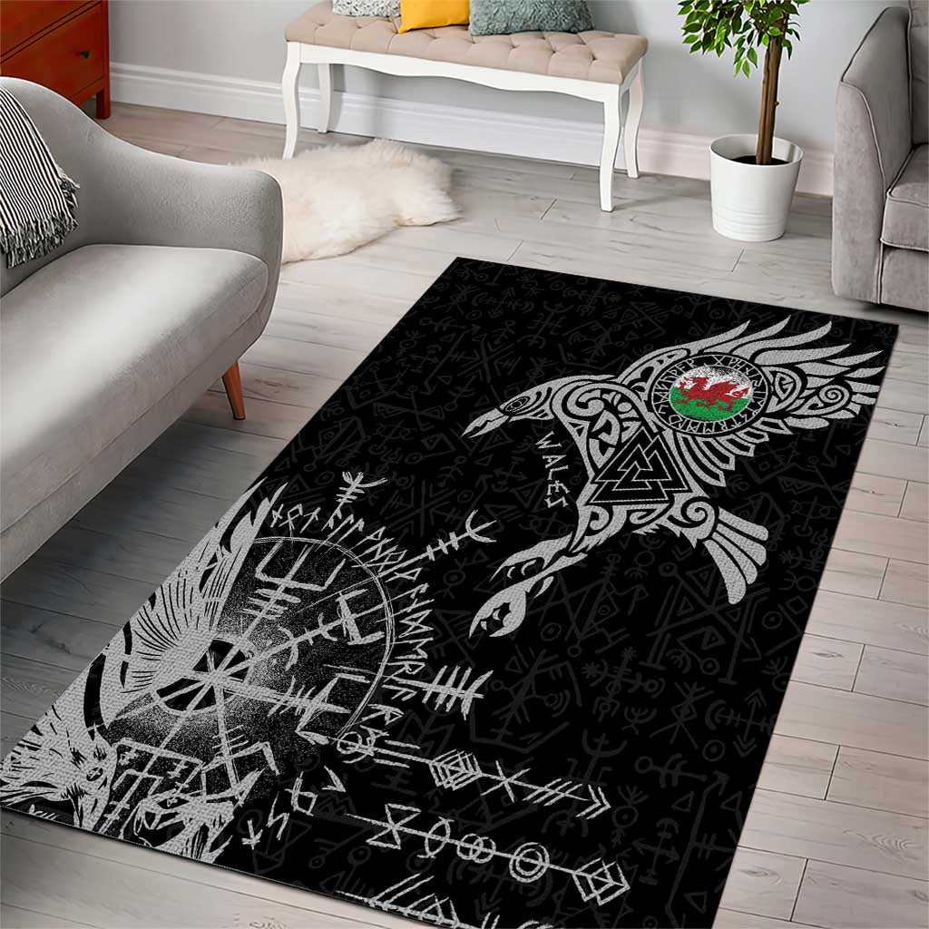 Wales Viking Ravens Area Rug Vegvisir Runes Pattern - Wonder Print Shop