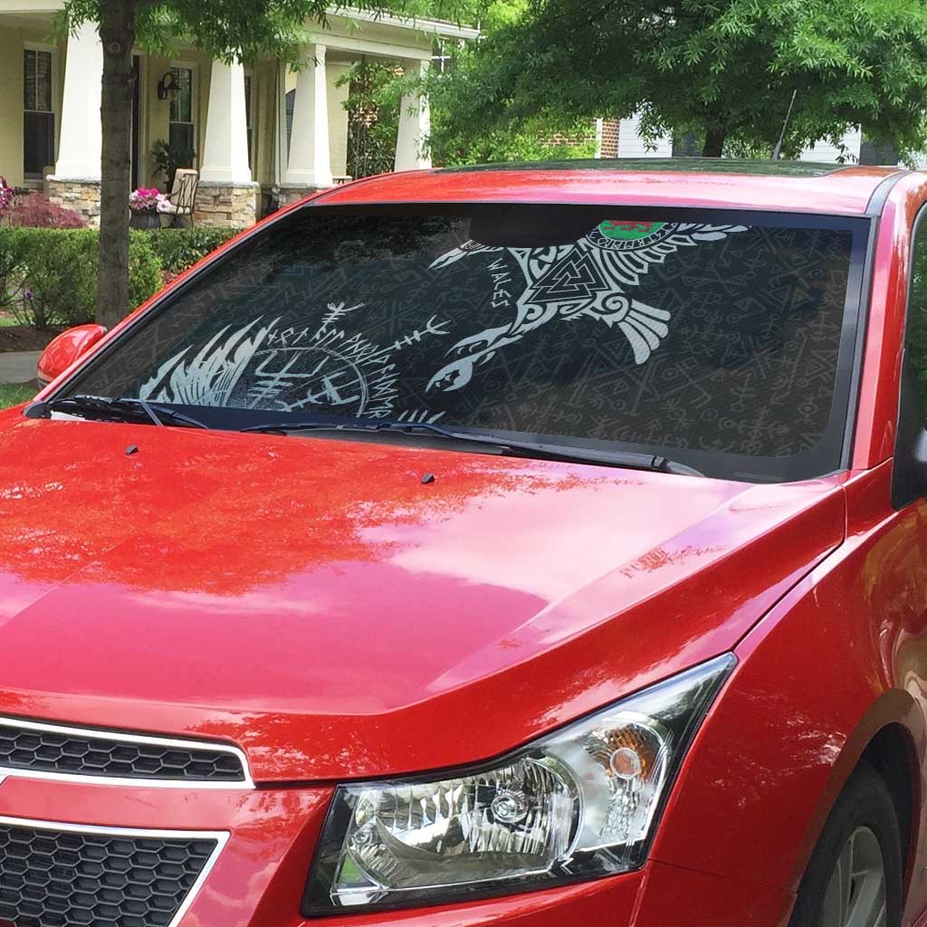 Wales Viking Ravens Auto Sun Shade Vegvisir Runes Pattern - Wonder Print Shop