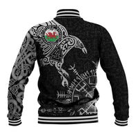 Wales Viking Ravens Baseball Jacket Vegvisir Runes Pattern - Wonder Print Shop