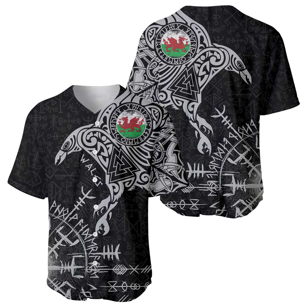 Wales Viking Ravens Baseball Jersey Vegvisir Runes Pattern - Wonder Print Shop