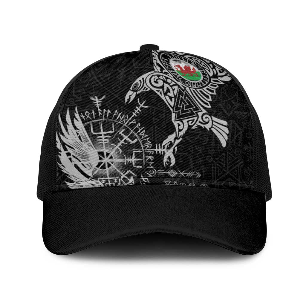 Wales Viking Ravens Baseball Net Cap Vegvisir Runes Pattern - Wonder Print Shop