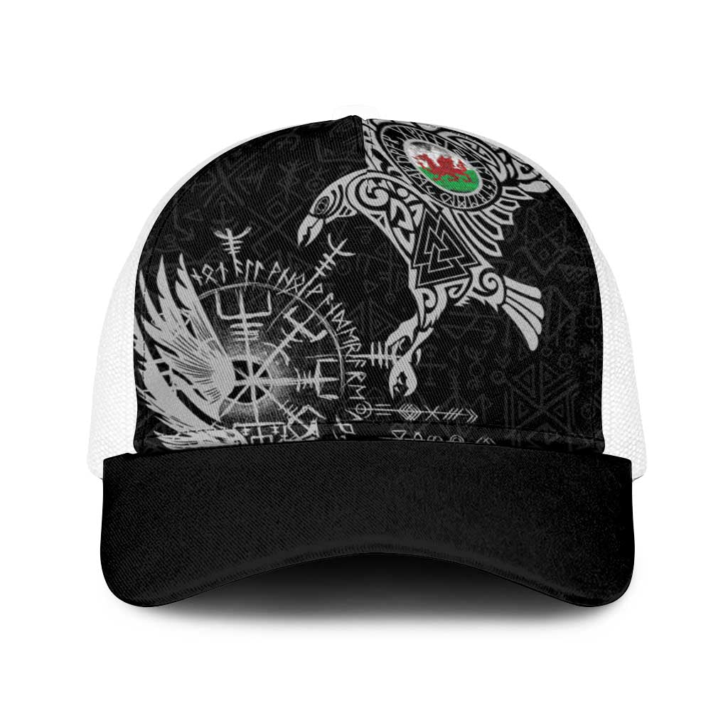 Wales Viking Ravens Baseball Net Cap Vegvisir Runes Pattern - Wonder Print Shop