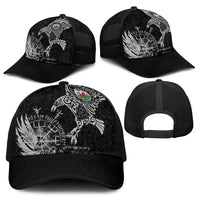 Wales Viking Ravens Baseball Net Cap Vegvisir Runes Pattern - Wonder Print Shop