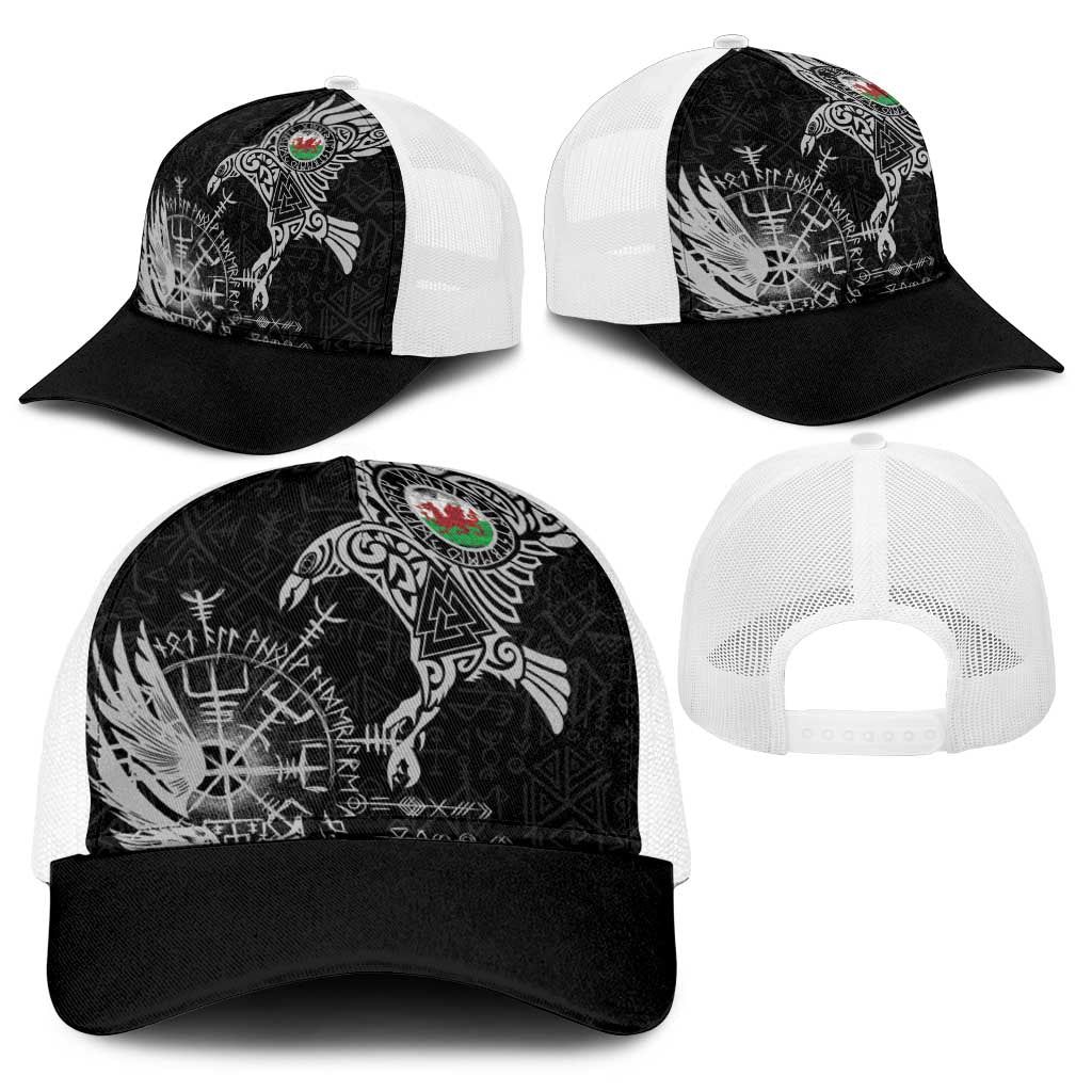 Wales Viking Ravens Baseball Net Cap Vegvisir Runes Pattern - Wonder Print Shop