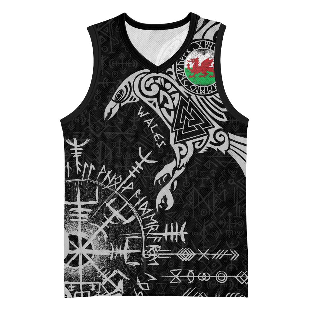 Wales Viking Ravens Basketball Jersey Vegvisir Runes Pattern - Wonder Print Shop