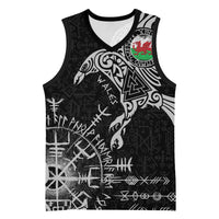 Wales Viking Ravens Basketball Jersey Vegvisir Runes Pattern - Wonder Print Shop
