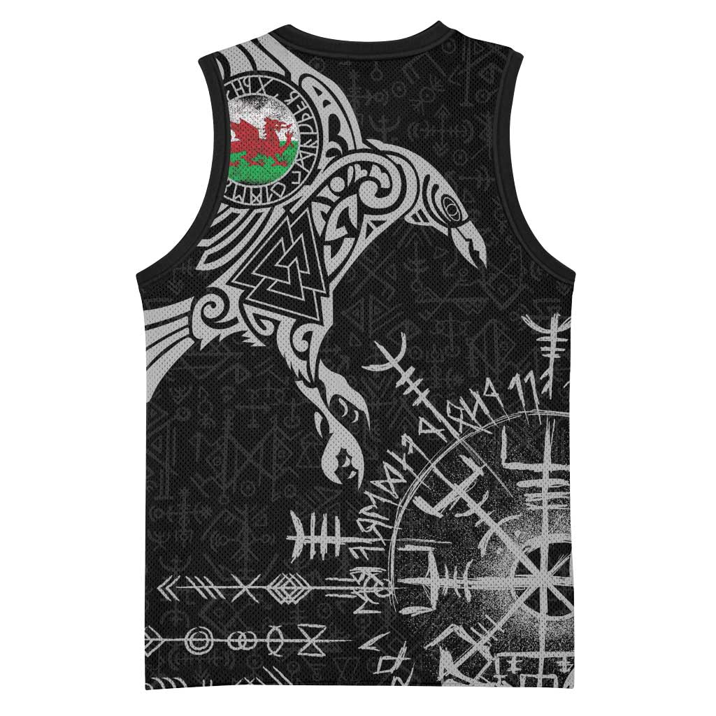 Wales Viking Ravens Basketball Jersey Vegvisir Runes Pattern - Wonder Print Shop