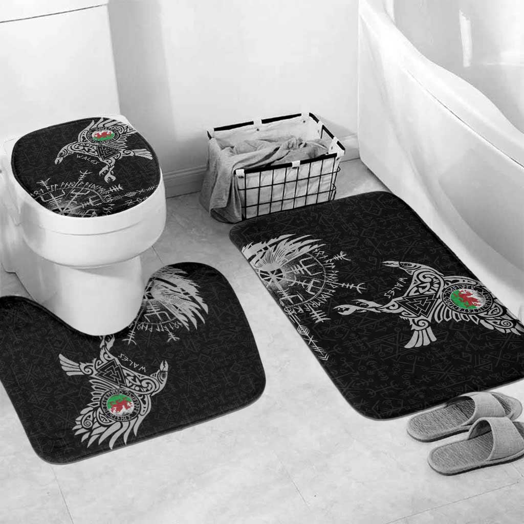 Wales Viking Ravens Bathroom Set Vegvisir Runes Pattern - Wonder Print Shop