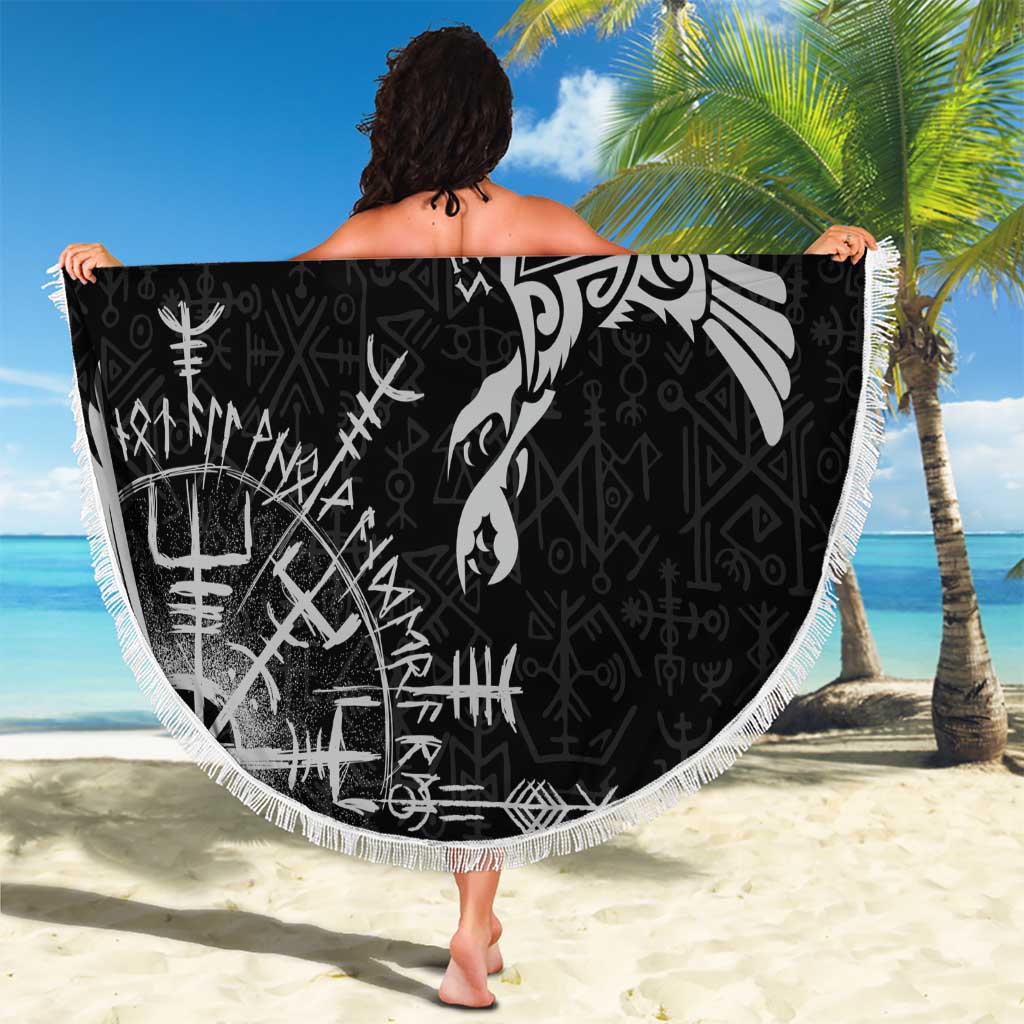 Wales Viking Ravens Beach Blanket Vegvisir Runes Pattern - Wonder Print Shop
