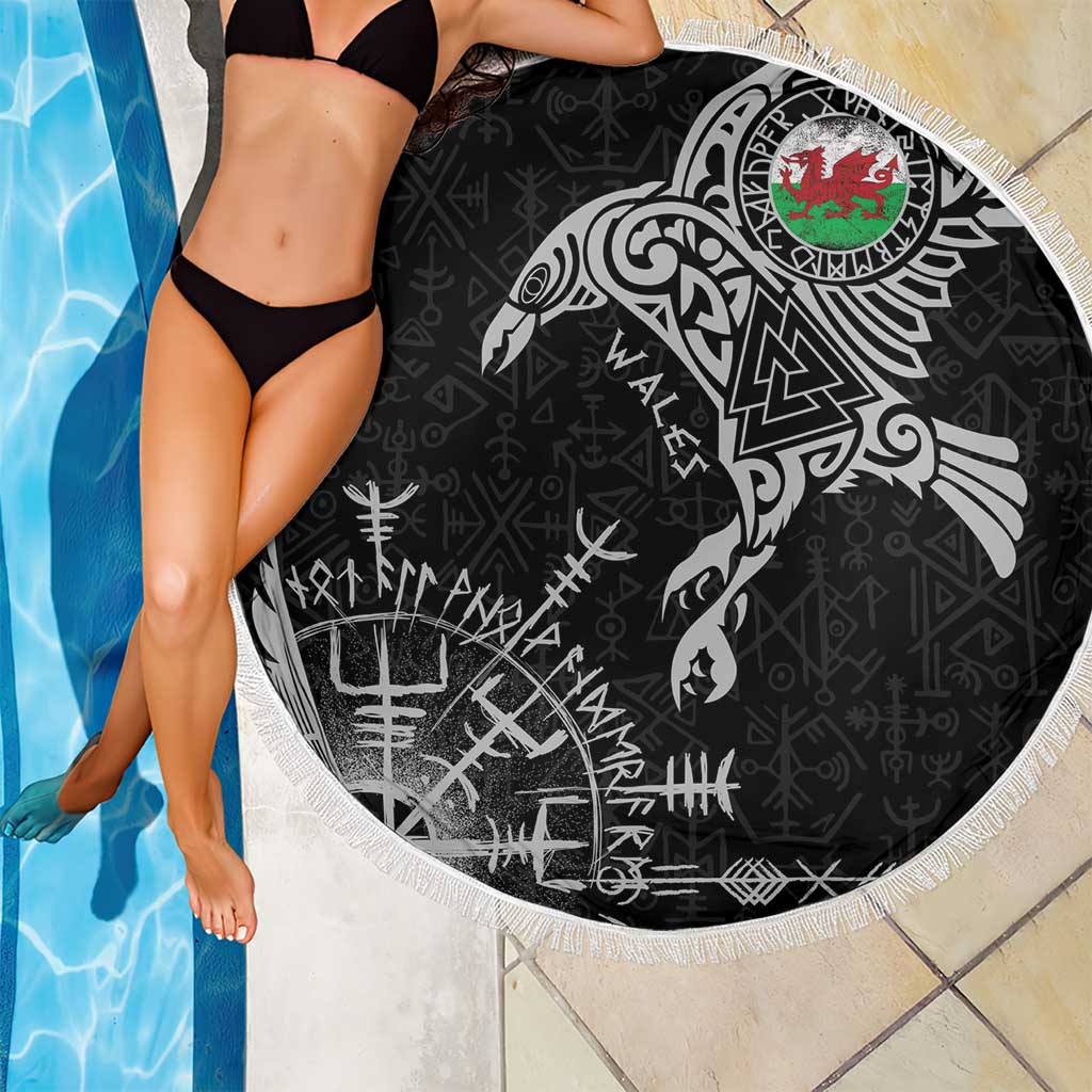 Wales Viking Ravens Beach Blanket Vegvisir Runes Pattern - Wonder Print Shop
