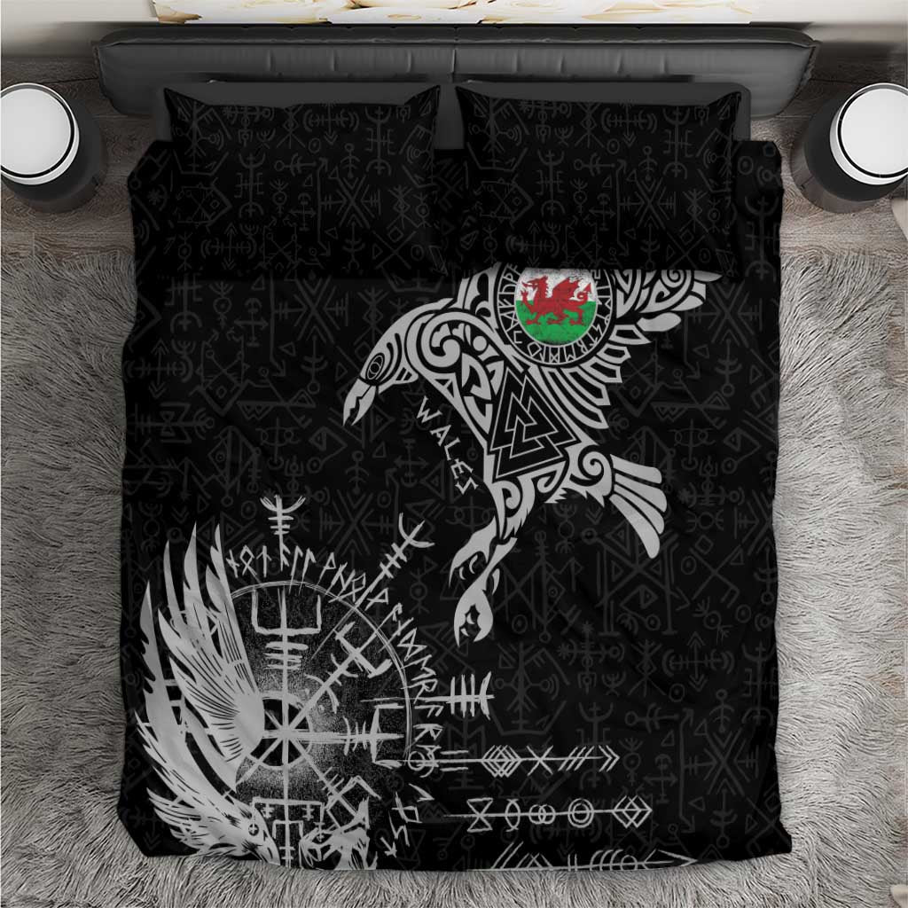 Wales Viking Ravens Bedding Set Vegvisir Runes Pattern - Wonder Print Shop