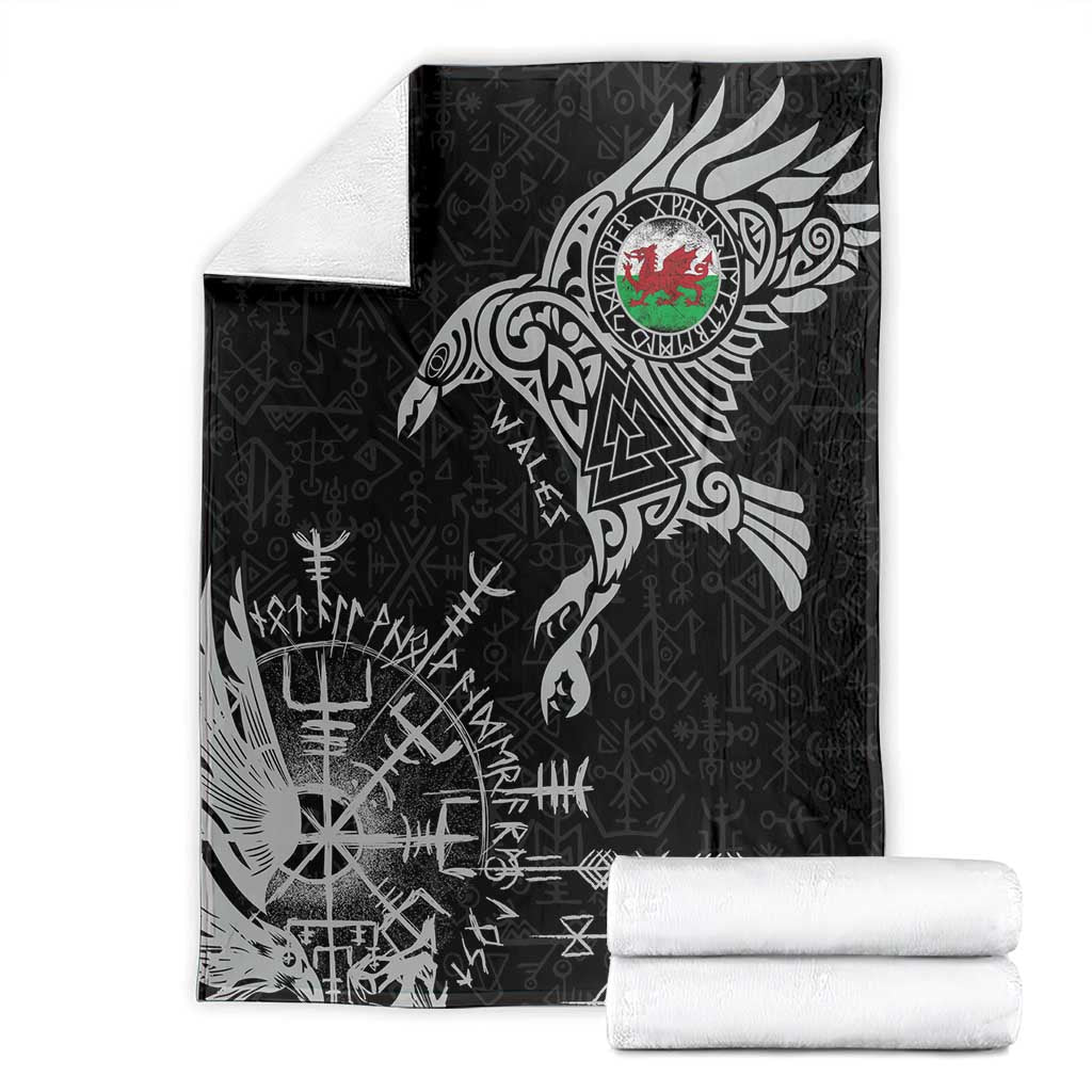 Wales Viking Ravens Blanket Vegvisir Runes Pattern - Wonder Print Shop